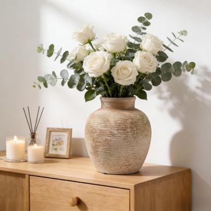 6-Inch Ceramic Flower Vase Home Decor Farmhouse Table Brown Vases