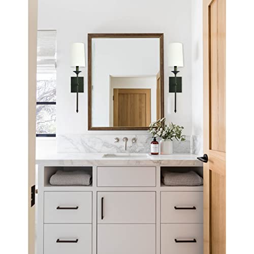 Hardwired Wall Sconces Set of 2, Mid Century Candlestick Style Wall Mounted Sconce with Pure White Cylindrical Shade and Long Slim Stem,for Bathroom Bedroom Living Room - color: Black