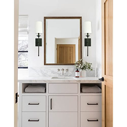 Hardwired Wall Sconces Set of 2, Mid Century Candlestick Style Wall Mounted Sconce with Pure White Cylindrical Shade and Long Slim Stem,for Bathroom Bedroom Living Room - color: Black