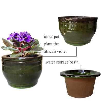 African Violet Self Watering Pots Olive drab 6 inch - color: Olive Drab