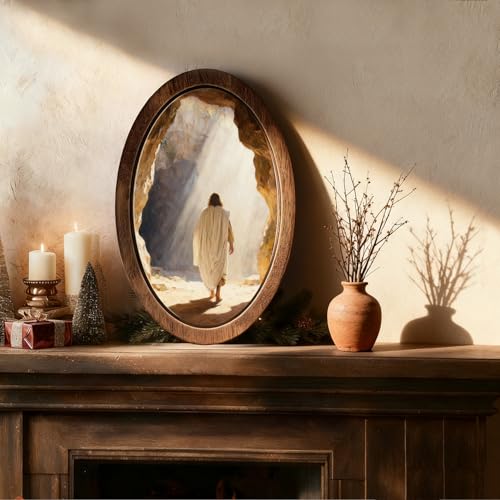 YZSLA Christian Wall Art Decor,Empty Tomb Easter Framed Oval Wall Art - color: Jesus-3