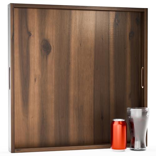 TIDITA 24" x 24" Square Wooden Ottoman Tray, Built-in Handles, Walnut Color - color: Walnut, size: 24" x 24" x 2.4"