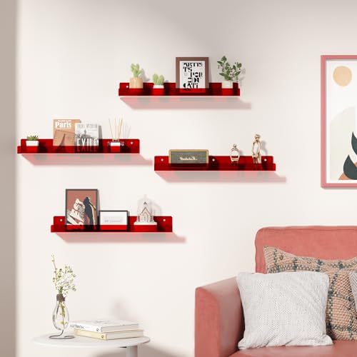 upsimples 4 Pcs 15" Acrylic Shelves for Wall Decor and Display, Red - color: Red