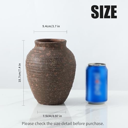Ceramic Flower Vase, 7.4 Inch Rustic Farmhouse Pottery Decor - color: 205-2-7.4in