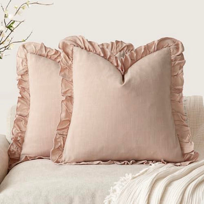 Foindtower Linen Fringe Ruffle Throw Pillow Covers 18×18 Inch Light Pink - color: Light Pink, size: 18" x 18" (Pack of 2)