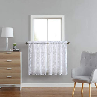 LinenZone 30 x 24 White Lace Farmhouse Kitchen Tiers. (Fiona 30x24 White) - color: White, size: 30"W x 24"L (Pack of 2)
