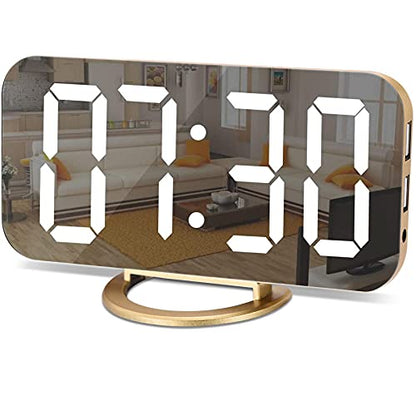 SZELAM Digital Alarm Clock,LED and Mirror Desk Clock Large Display,with Dual USB Charger Ports,3 Levels Brightness,12/24H,Modern Electronic Clock for Bedroom Home Living Room Office - Gold - color: Gold