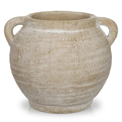 Briful Rustic Farmhouse Vase with Handles, 7.4" Ceramic Vases for Tabletop - color: Cream White#754