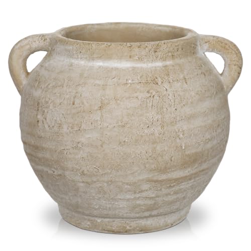 Briful Rustic Farmhouse Vase with Handles, 7.4" Ceramic Vases for Tabletop - color: Cream White#754