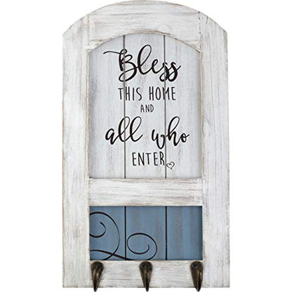 Precious Moments Farmhouse Decor Bless This Home Wood/Metal Wall Plaque with Three Hooks 189915, Cream, One Size - style: Bless This Home Wall Hook