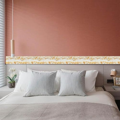IVN Wallpaper Border Peel and Stick Wall Golden Floral Relief 4x196 Inch - color: Golden Floral Relief