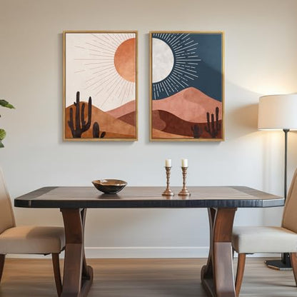 Framed Boho Mid Century Modern Desert Landscape Wall Art Bedroom, 20x30 In - color: Terracotta Blue, size: 20" W x 30" H x 2Pcs