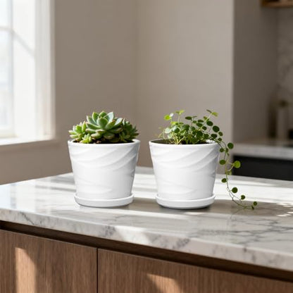 5 Inch Ceramic Plant Pots, 5.5 in Diameter, 4 Pack - color: Pure White, size: 5.5 Inch-4 Pack