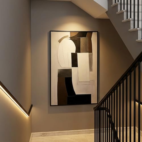 QKF Neutral Geometric 3D Texture Black Aluminum Frame Canvas Wall Art - color: Brown & Black Abstract