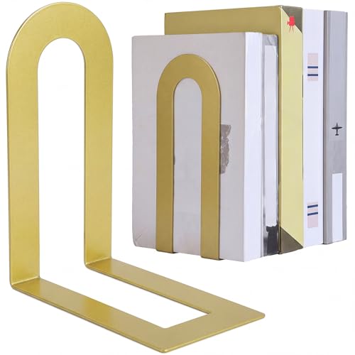 Chunful 6 Pcs Gold Metal BookEnds Shelves, 7.5 x 5.75 x 3.5 in - color: Gold, size: 7.5*5.75*3.5inch