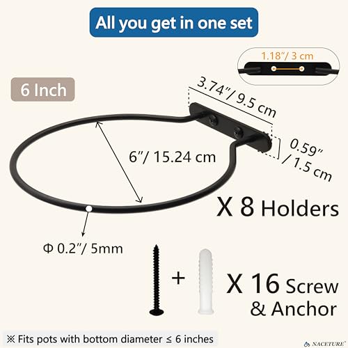 NACETURE Heavy Duty Wall Mount Planter Brackets, 6 Inch 8 Pack - color: Black 8 Pack