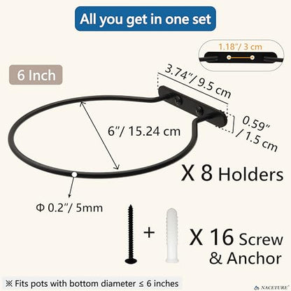 NACETURE Heavy Duty Wall Mount Planter Brackets, 6 Inch 8 Pack - color: Black 8 Pack