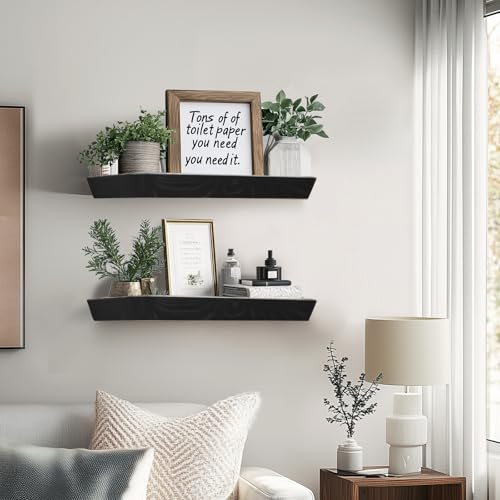 16x6.8x1.6in Slanted Solid Wood Floating Wall Shelves 2-Pack Black - color: Black, size: 16"-Set of 2