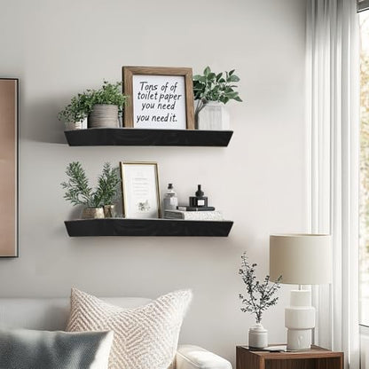 16x6.8x1.6in Slanted Solid Wood Floating Wall Shelves 2-Pack Black - color: Black, size: 16"-Set of 2
