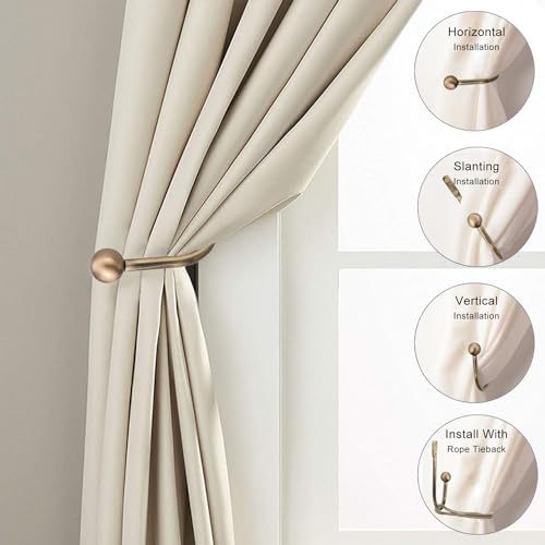 Curtain Holdback, Premium Metal Decorative Curtain Holdbacks with Zinc Alloy Cap Finials,Rust-Proof, Set of 2 Window Curtain Holdbacks (Brass) - color: Antique Brass-ball