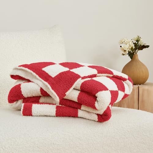 CozeCube Christmas Red Reversible Checkered Knit Throw Blanket 50"x60" - color: Christmas Red, size: 50"x60"
