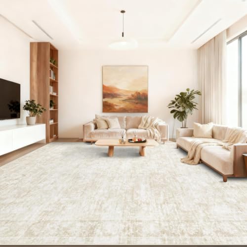 10x14 Area Rugs for Living Room: Washable Large Vintage Floral Rug Low Pile Non-Slip Boho Carpet for Bedroom Dining Home Office (Beige, 10'x14') - color: Beige, size: 10' x 14' (Rectangular)
