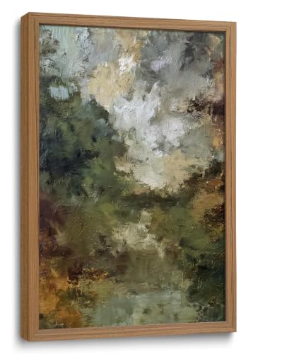 Framed Abstract Wall Art Green Landscape Canvas Print - color: painting, size: 24"L x 16"W