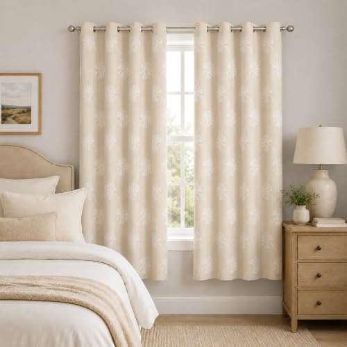 VOGOL Floral Embroidered Grommet Curtains, 52 x 84, 2 Panels, Beige - color: Beige, size: 52"W x 84"L (Pack of 2)