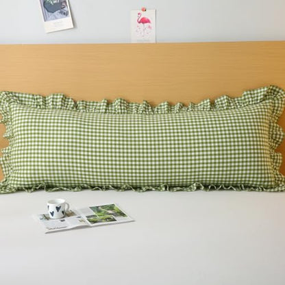 Silnuo Olive Green/White Gingham Ruffled Body Pillow Cover 20"x54" - color: Green/White, size: Body Pillow (20" x 54") - 1 Piece