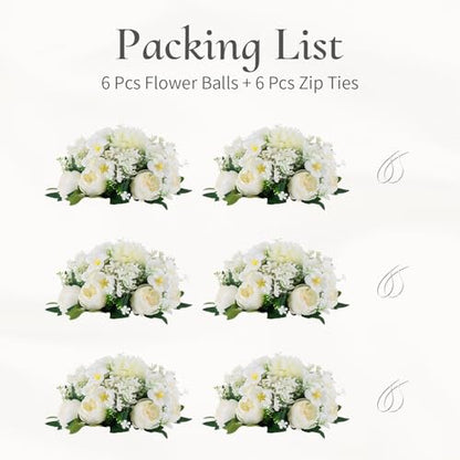 Flower Balls Centerpieces for Tables: White Silk Rose, 6Pcs - color: White, size: 6 PCS