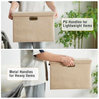 15" Fabric Storage Box with Lids, 3-Pack, Khaki - color: khaki, size: Medium-15"