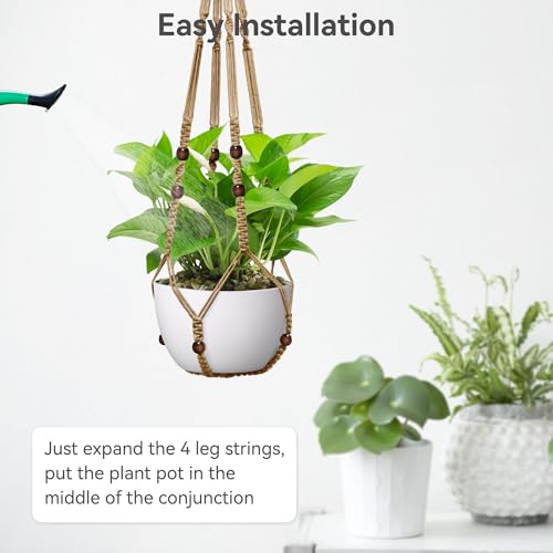 USLAI Macrame Plant Hanger, for Up to 15 Inch Pots, 35 Inch, Brown, 2 Pack - color: 35+35 Inch - Brown