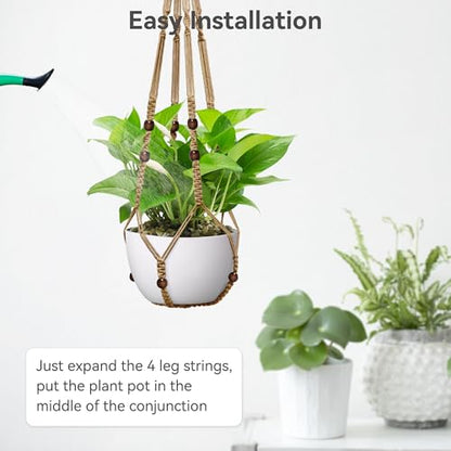 USLAI Macrame Plant Hanger, for Up to 15 Inch Pots, 35 Inch, Brown, 2 Pack - color: 35+35 Inch - Brown