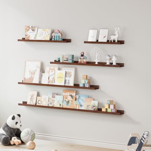 SAUMONIERES Picture Ledge Shelf Floating Book Shelves Set of 2 Wall Mounted Solid Wood for Bedroom Bathroom Living Room Kitchen, 24 Inch Walnut - color: Walnut, size: 24 inch