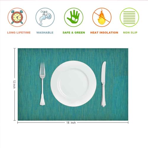 GIVERARE Placemats Set of 4, Heat-Resistant Woven Vinyl Placemat, Non-Slip Washable PVC Table Mat, Easy to Clean Premium Plastic Mats for Dining, Kitchen Table (Turquoise) - color: Turquoise