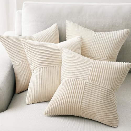 Topfinel Decorative Beige Pillow Covers Set of 4,Boho Pillow Covers Soft and Cozy Velvet Double-Sided Designs,Mix and Match for Couch Boho Farmhouse Fall Home Decor 16x16 Inch - color: Beige, size: 16" x 16" (Pack of 4)