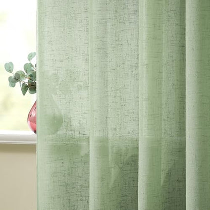 Gibelle Sage Green Boho Farmhouse Living Room Curtains 63 Inch Length, Modern Country Window Curtain for Bedroom, Linen Bohemian Rustic Draperies - color: Sage Green, size: 56"W x 63"L (Pack of 1)