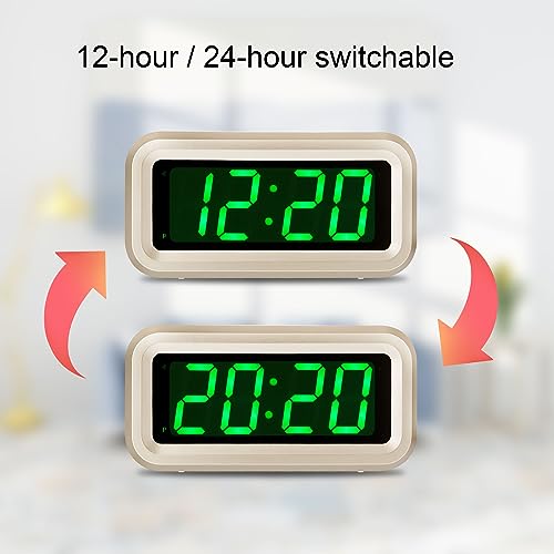 Digital Alarm Clock Battery Operated with LED Display for Bedrooms, Long Battery Life for 12 Months, 3 Brightness Adjustable, 12/24 Hour, Snooze, Golden Case with Green Digits - color: Golden-green