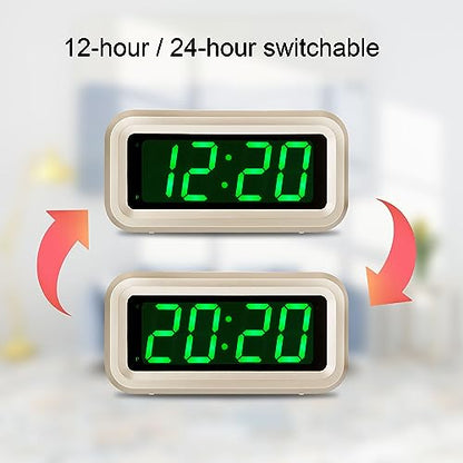Digital Alarm Clock Battery Operated with LED Display for Bedrooms, Long Battery Life for 12 Months, 3 Brightness Adjustable, 12/24 Hour, Snooze, Golden Case with Green Digits - color: Golden-green