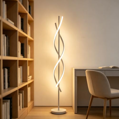 NKU Unique Spiral Floor Lamp 3 Color Dimmable with Remote, 63in Modern Creative White Standing Tall Lamp for Living Room Bedroom Office