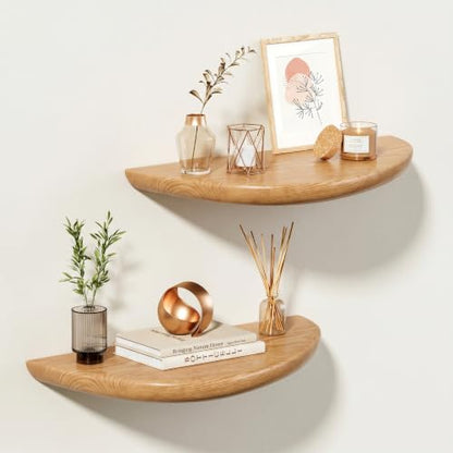 Solid Walnut Floating Shelves for Wall 15.7" Set of 2, Wall Mounted Shelf - color: Natural Wood