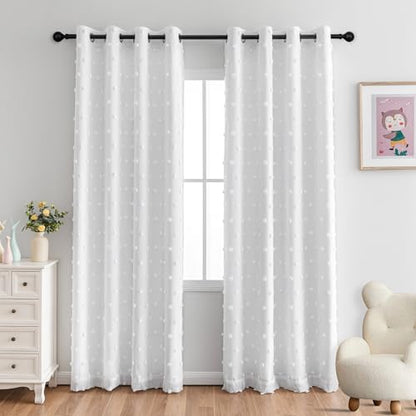 MYSKY HOME Blackout Curtains for Kids Bedroom 100% Light Block Out Thermal Insulated Curtain 72 Inches Grommet Room Darkening Curtains Privacy Window Drapes with White Pom Pom Sheers?2 PCS, 50" x 72" - color: White Pom Pom, size: 50"W x 72"L (Pack of 2)