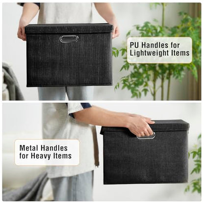 15" Fabric Storage Box with Lids, 3-Pack, Black - color: Black, size: Medium-15"