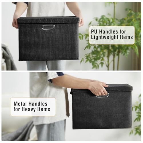 Roobyl 17" Large Fabric Storage Box with Lids, 3-Pack, Black - color: Black, size: Large-17"