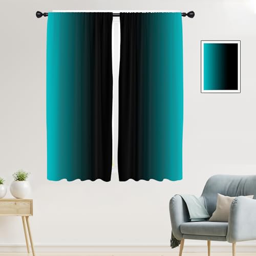 Teal Black Curtains, Ombre, 2 Panels, 42" W x 63" L, Rod Pocket - color: New Teal, size: 42"W x 63"L (Pack of 2)