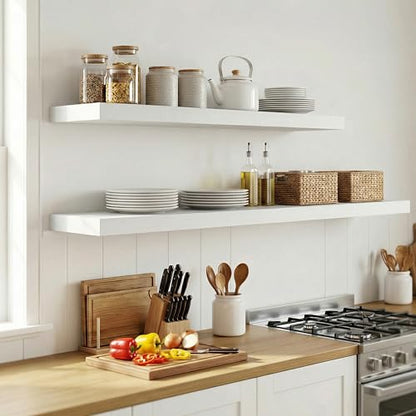 Venusmiles 12 inch Deep Floating Shelves for Wall, 72" Wide, White, 2-Pack - color: White Finish, size: 72"w x 12"d, 2p