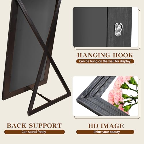 65x22in Full Length Mirror, 3-Tier Stepped Solid Wood Frame, Black - color: Black, size: 65"L x 22"W
