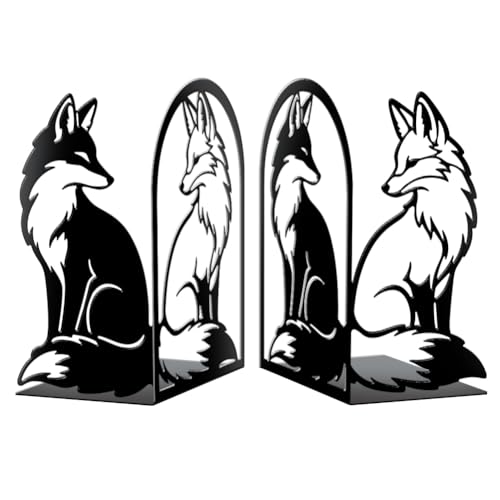 Peacoblue 5.5"x4.3"x8.3" Metal Bookends, Heavy Duty Book Ends for Shelves - style: Black and White Fox