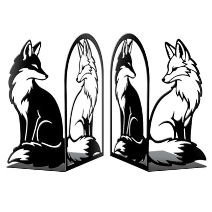 Peacoblue 5.5"x4.3"x8.3" Metal Bookends, Heavy Duty Book Ends for Shelves - style: Black and White Fox