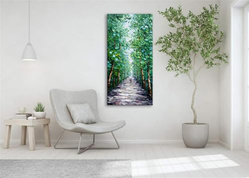 Alenoss Hand Painted Green Canvas Wall Art, Abstract Oil Painting on Canvas - color: AL-B102